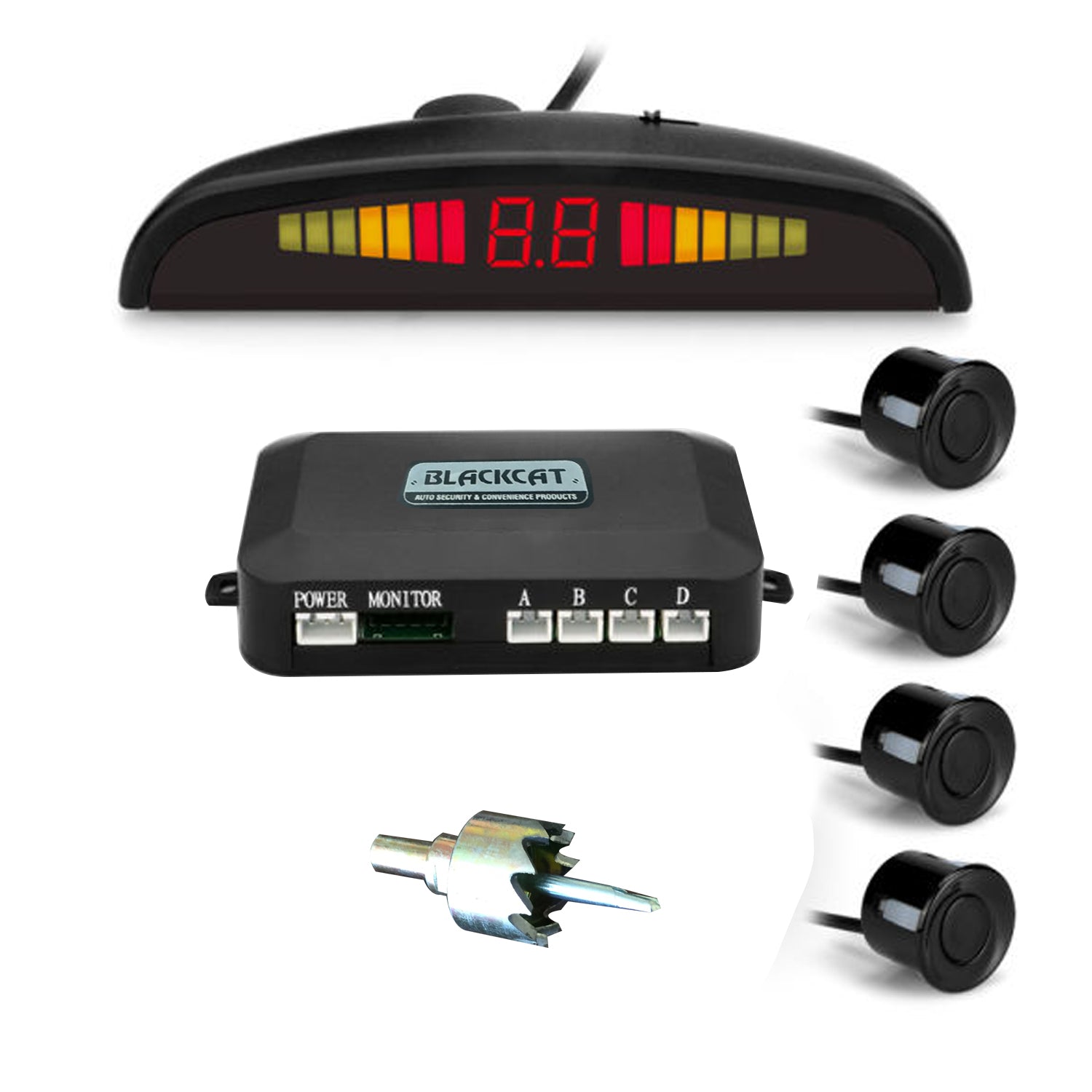 Blackcat Car Reverse Parking Sensor & Screen (LED) on Dashboard with Beep Beep Sound; 4 ultrasonic sensors