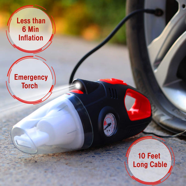 Blackcat Tyre Inflator Vacuum Cleaner 2-in-1 | Heavy Duty | Long life braided hose | Emergency Torch