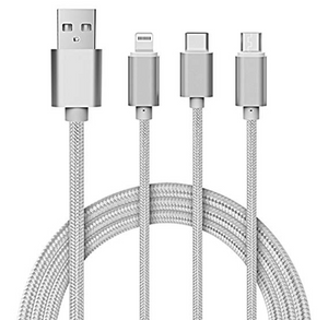 Blackcat 3-in-1 Braided Cable | 3.1 Amp Fast Charge Extra Tough Unbreakable  4Feet (1.2m) Long for Micro USB, iPhone lightning and Type C Smartphones