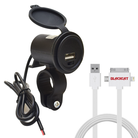 Blackcat USB Mobile Charger for All Bikes (Waterproof & Dust-Proof) with complimentary 3 in 1 Charging Cable