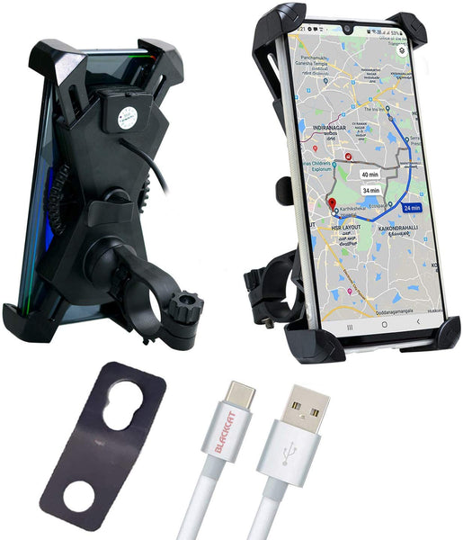 Blackcat Bike Mobile holder with charger for bikes and scooter Spyder v2 (2019) | Fast Charge |with On/Off Switch (MCH SP)